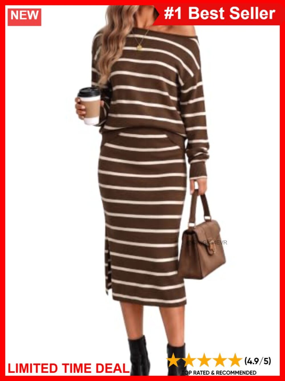 Sipaya Women's 2-Piece Knit Sweater and Midi Skirt Set, Long Sleeve Casual